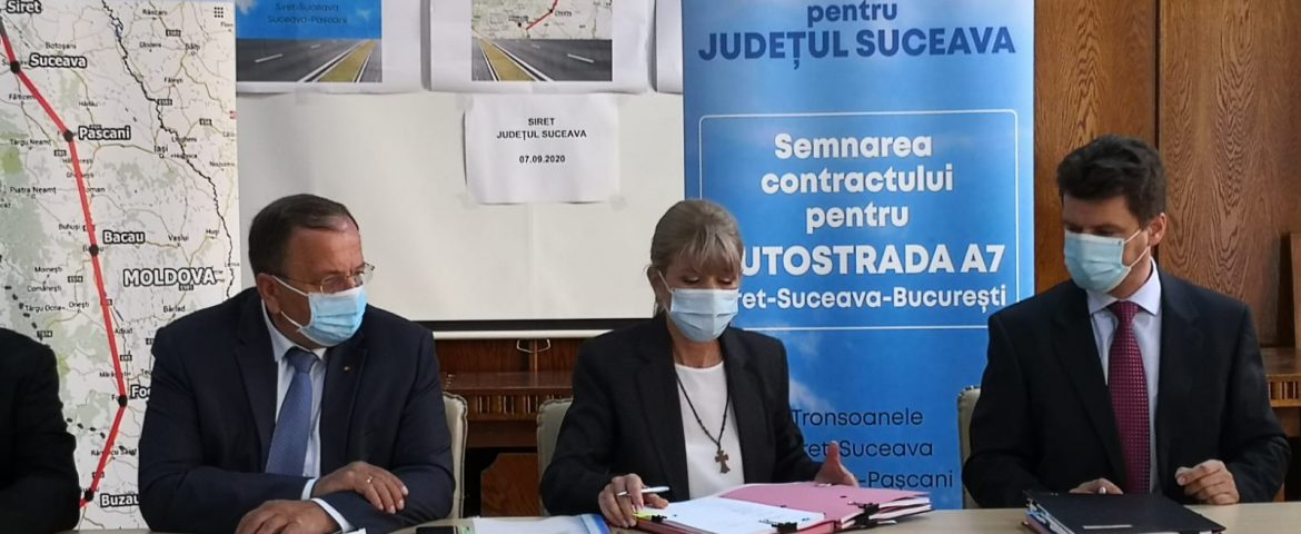 Au fost semnate contractele pentru tronsonul Autostrăzii A7 Siret-Suceava-Pașcani. Începe realizarea proiectului tehnic și studiului de fezabilitate