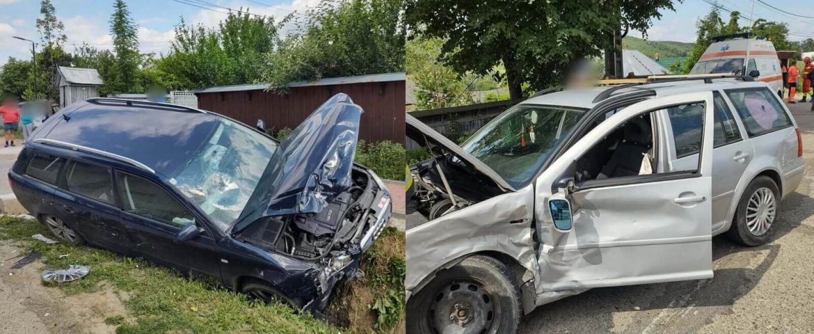Accident rutier în comuna Dolhești. Două autoturisme sunt implicate. Una dintre mașini s-a oprit într-un șanț
