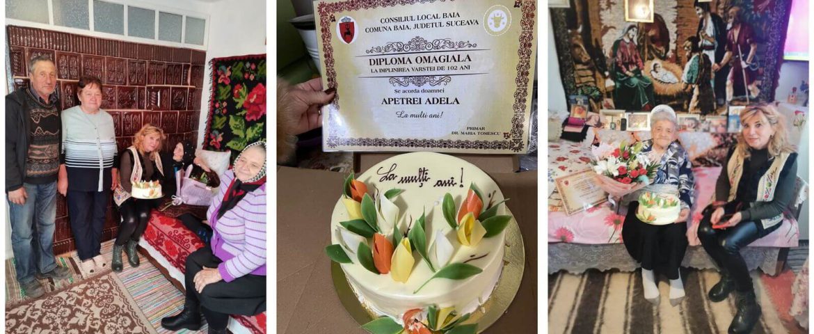 Trei străbunice din Baia și Bogata au depășit suta de ani. Primarul Maria Tomescu le-a oferit Diploma Omagială