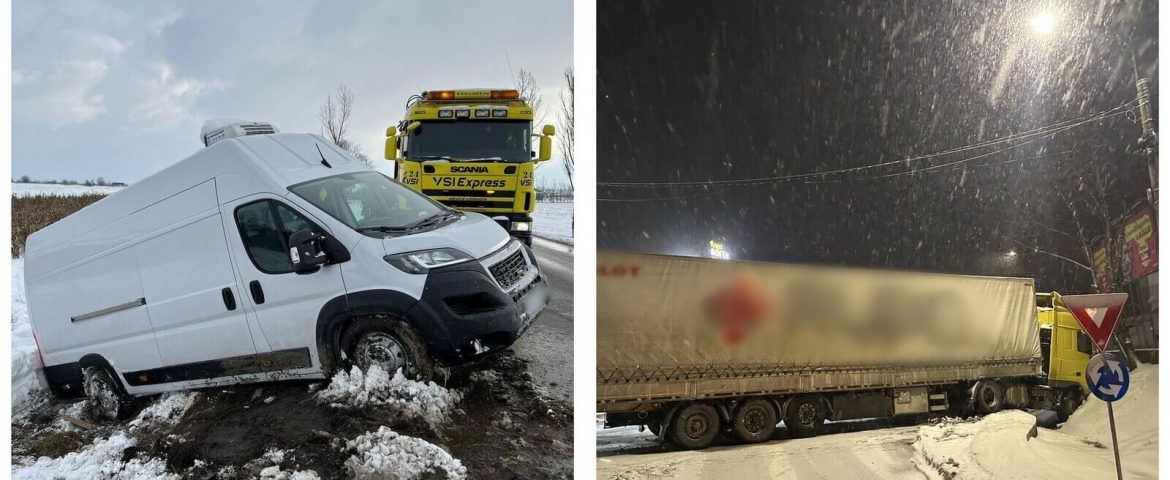 Iarna le dă bătăi de cap conducătorilor auto. Evenimente rutiere în Fălticeni, Boroaia, Cornu Luncii și Bunești. Câțiva șoferi au ajuns cu mașinile în șanț