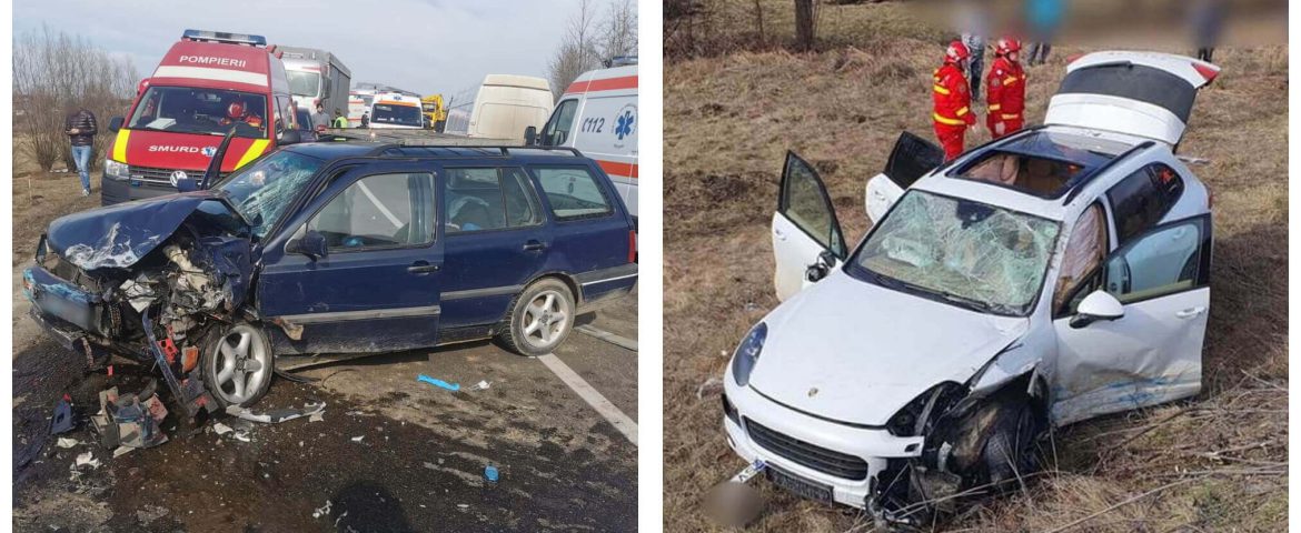 Accident rutier pe raza comunei Bunești. Mașina unui șofer de 60 de ani s-a izbit într-un Porsche. Sunt patru victime