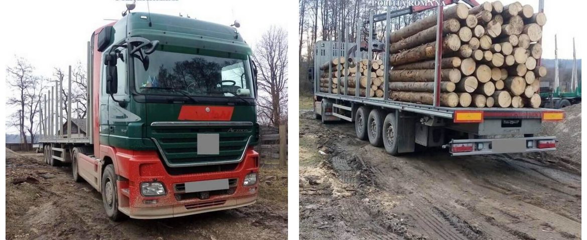 Polițiștii au confiscat un autotren condus de un șofer din Mălini și peste 20 de metri cubi de material lemnos