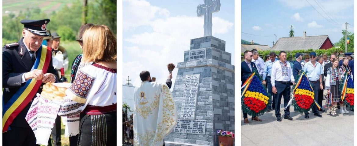 Sărbătoare în comuna Preutești. Flori, poezii și rugăciuni pentru sute de eroi. Preoții au sfințit un nou monument