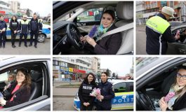 Misiune specială pentru polițiștii din Fălticeni. Zeci de șoferițe au fost „identificate” și „amendate” cu flori