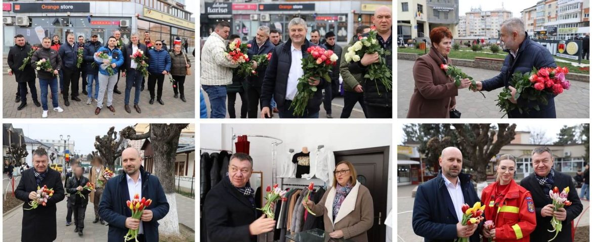 Acțiuni derulate de 8 Martie. Social-democrații și liberalii au dăruit flori pentru numeroase femei din Fălticeni