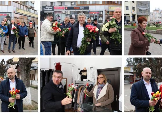 Acțiuni derulate de 8 Martie. Social-democrații și liberalii au dăruit flori pentru numeroase femei din Fălticeni