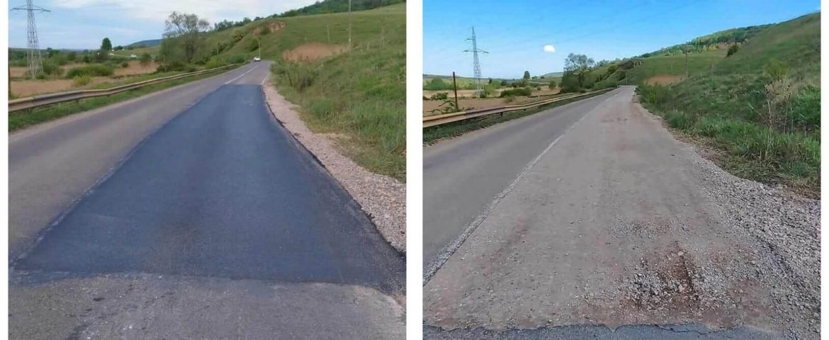 S-a întâmplat minunea! Muncitorii au turnat asfaltul pe porțiunile reabilitate ale tronsonului Fălticeni – Ciorsaci