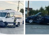 Accident rutier în Fălticeni. Un autoturism și un microbuz s-au ciocnit pe strada Armatei. Două persoane sunt rănite