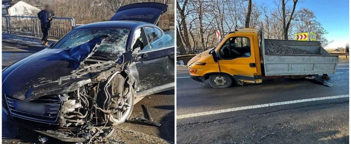 Eveniment rutier în comuna Boroaia. Un Audi s-a izbit într-o autoutilitară. Autoturismul era scăpat de sub control