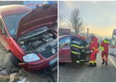 Accident rutier produs în comuna Hârtop. Un autoturism s-a oprit într-un cap de pod. Șoferul este rănit și încarcerat