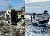 Accident rutier produs pe raza comunei Baia. Două mașini ieșite în decor. Un autoturism Audi s-a răsturnat pe cupolă