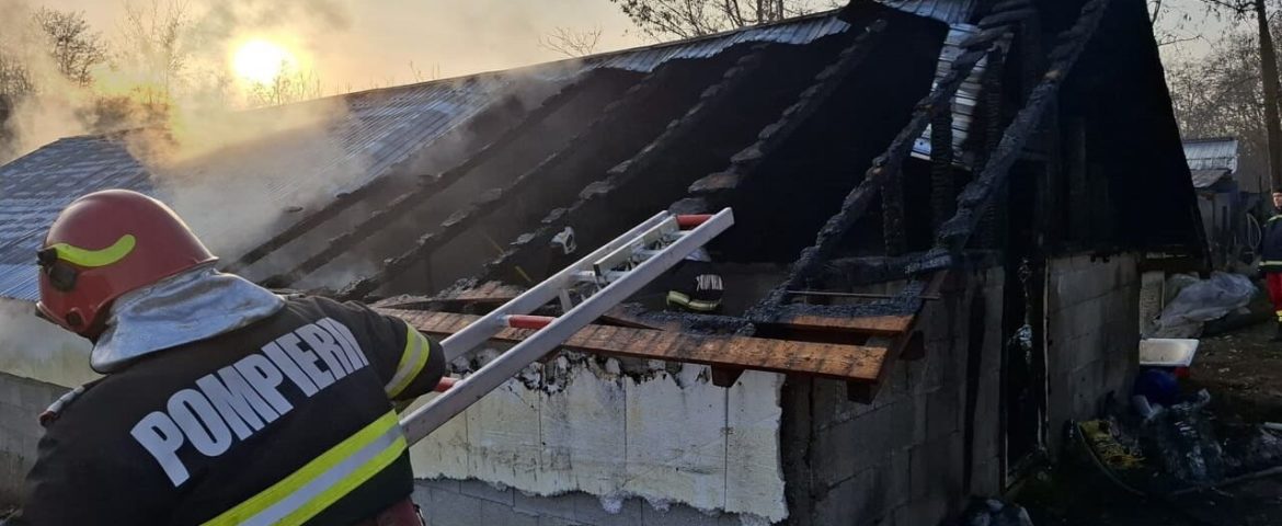 Incendiu produs la un adăpost de animale din satul Probota. Un bărbat s-a ales cu arsuri. 15 porci au pierit