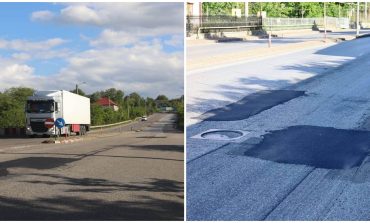 Gropile de pe strada Sucevei au fost plombate. Denivelările au rămas. Lucrările de modernizare încep la vară