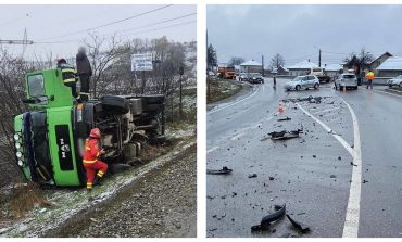 Eveniment rutier în comuna Fântâna Mare. Un camion și un autoturism s-au ciocnit în zona intersecției spre Boroaia