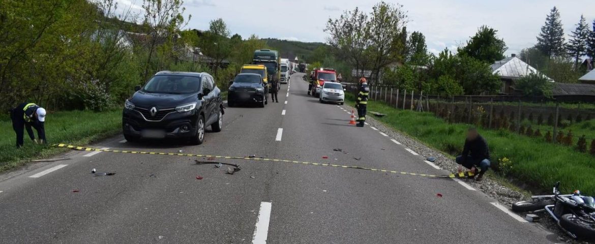 Accident pe raza comunei Bunești. Un  motociclist s-a ales cu politraumatism. Impactul s-a produs cu un autoturism