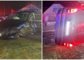 Accident rutier în comuna Mălini. Două mașini s-au ciocnit. Una s-a răsturnat pe acostament. Sunt persoane rănite