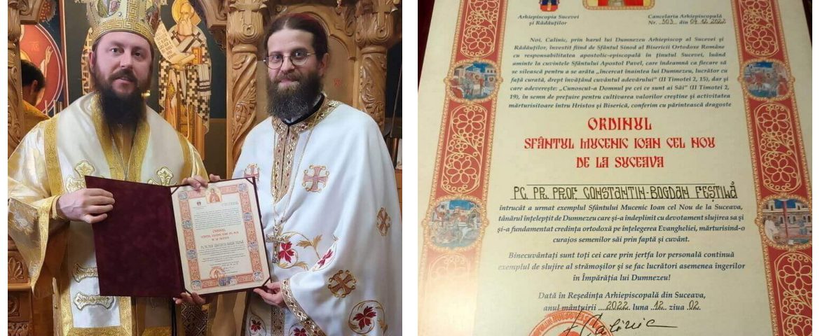 Prea Sfințitul Damaschin i-a înmânat părintelui profesor Bogdan Feștilă ordinul „Sfântul Mucenic Ioan Cel Nou”