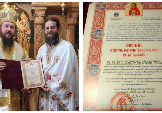 Prea Sfințitul Damaschin i-a înmânat părintelui profesor Bogdan Feștilă ordinul „Sfântul Mucenic Ioan Cel Nou”